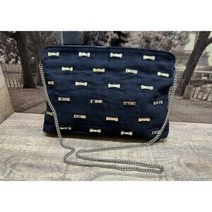 Zara TRF Trafaluc black faux suede with gold bow details and chain crossbody bag